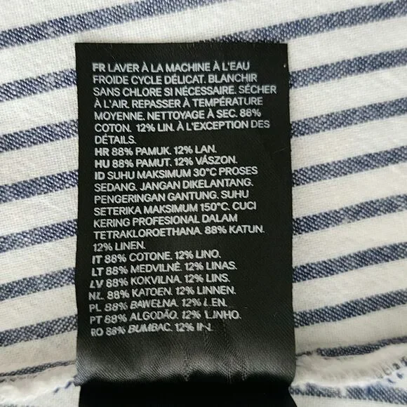 LOGG H&M One Shoulder Top Size 2 Linen Cotton White Blue Striped Embroidered - Picture 8 of 10